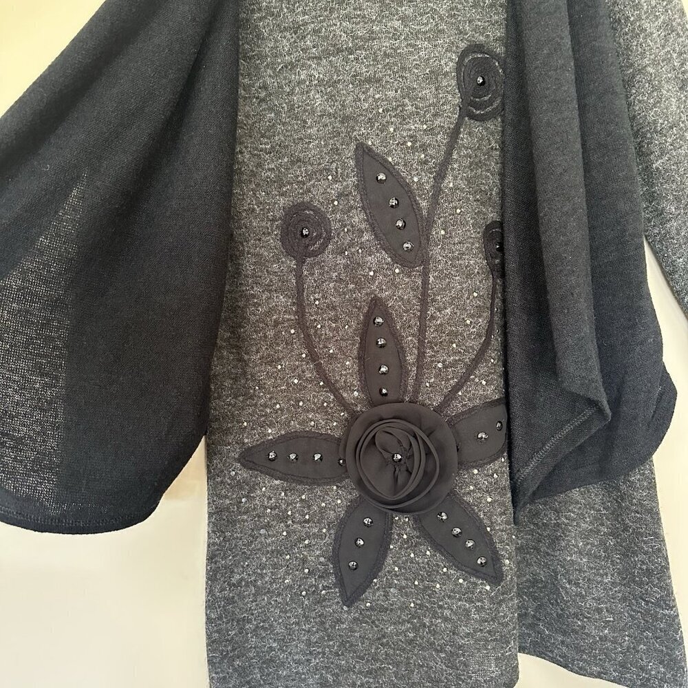 Pretty Angel Artsy Embroidered Flower Sweater Women L Linen Blend Lagenlook Whim - Picture 5 of 9